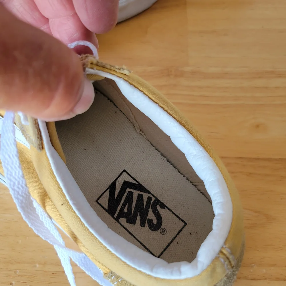 Vans Yellow Suede Sneakers with White Laces Old Skool Skate Low Mustard